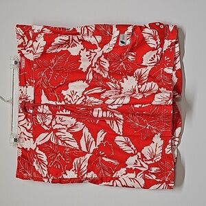 Chaps mens swim trunks. Red, white floral. Size XL. Velcro & tie front.
